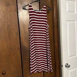 Maroon and White Striped Sleeveless Dress